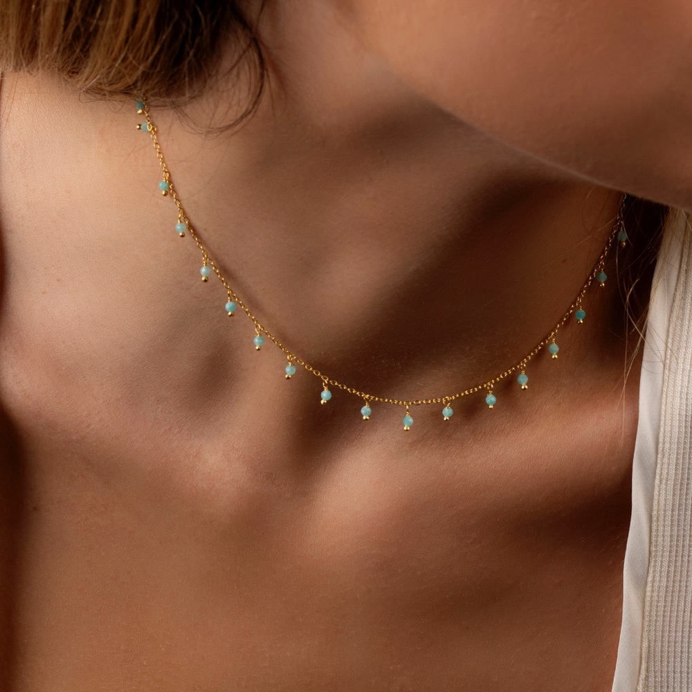 Amazonite dangling turquoise choker necklace